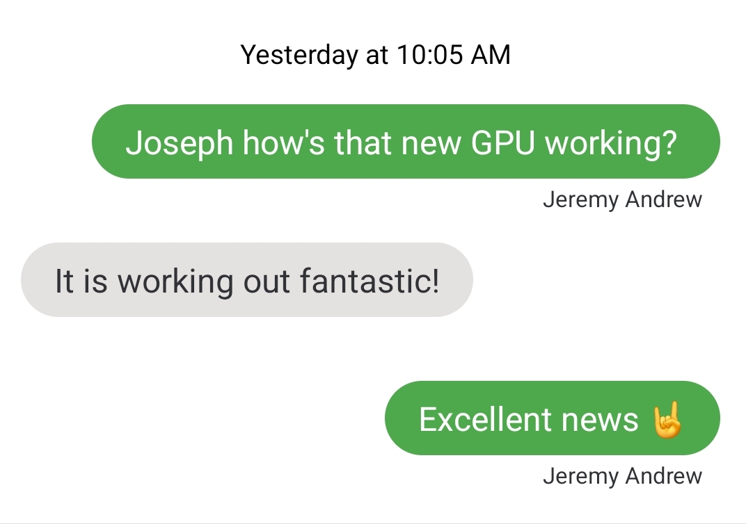 Joseph needed a new graphics card. Just checking in to make sure his issue is resolved.