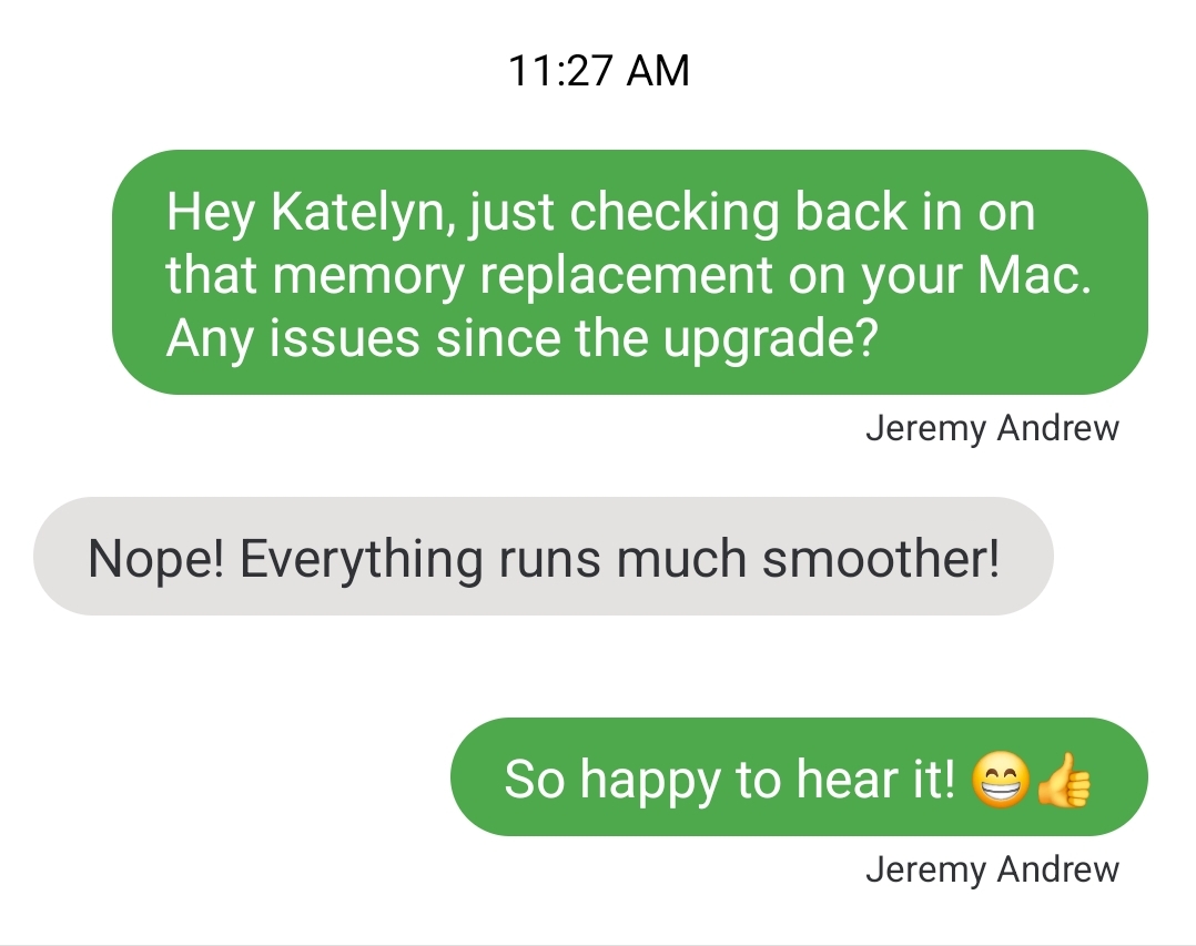Katelyn's Mac started getting slow during heavy use. Jeremy made sure that issue was history.